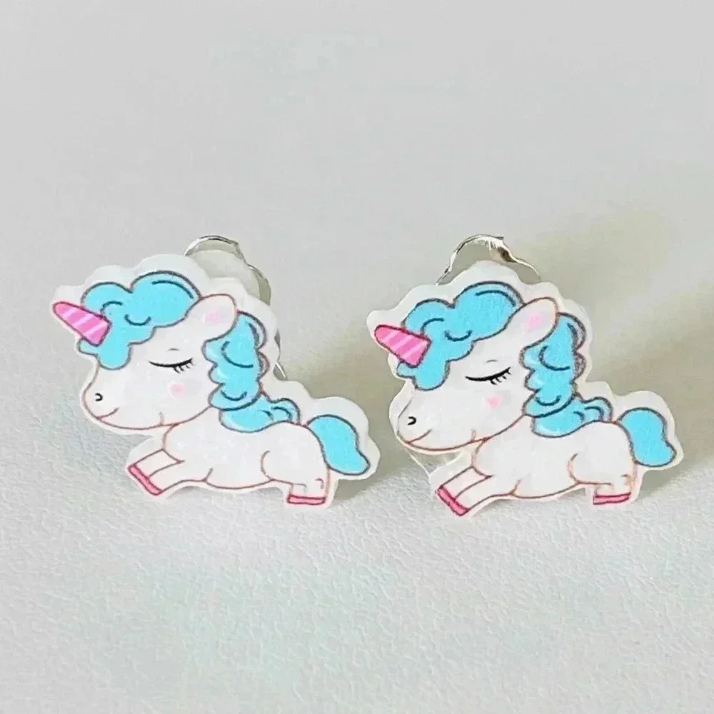 5 Pairs Kids Clip On Earrings Rainbow Unicorn Seashell Umbrella Mermaid